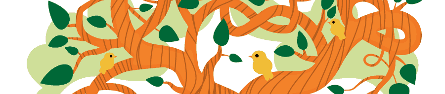 illustratie van 3 vertellende vogels in een boom